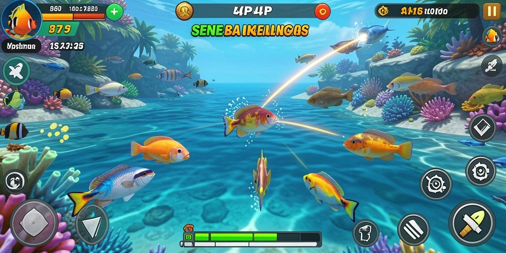 Gameplay seru di 4P4P saat menembak ikan.