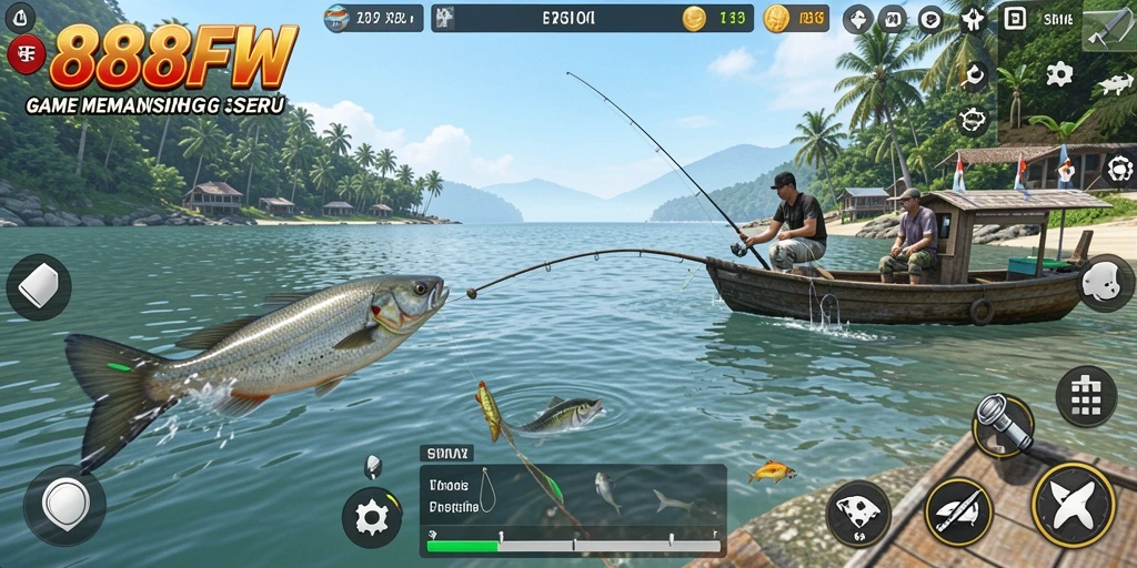 Screenshot utama 888FW menampilkan aksi memancing yang mendebarkan.