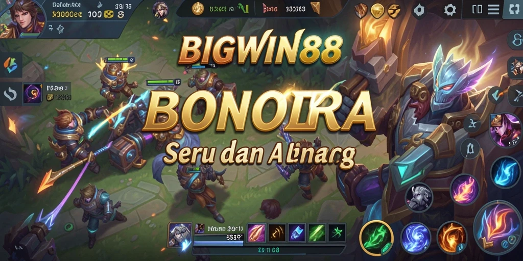 Screenshot gameplay BIGWIN88 menunjukkan pertempuran seru di arena MOBA.