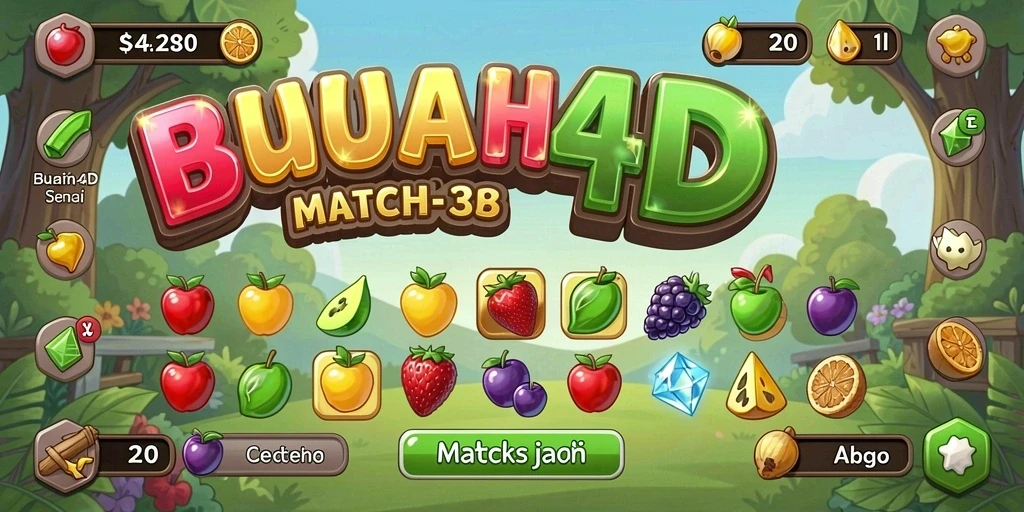 Gameplay BUAH4D dengan pencocokan buah-buahan yang menarik.