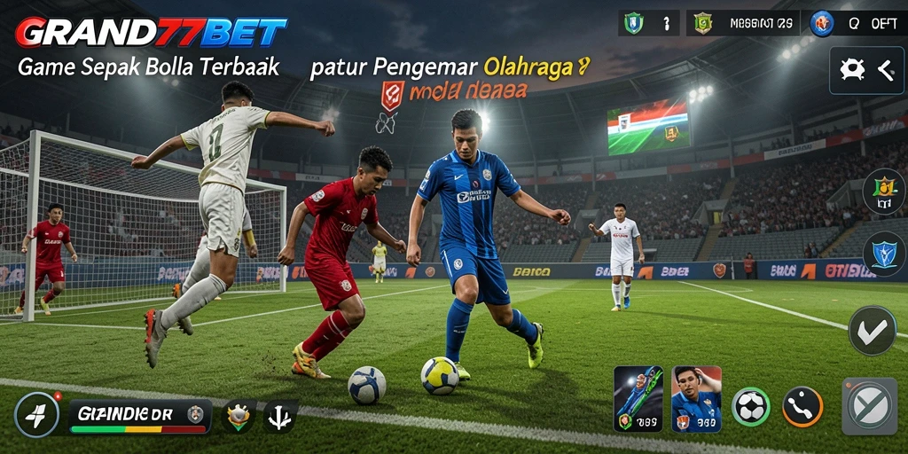 Tampilan gameplay <strong>GRAND77BET</strong> dengan momen menegangkan di lapangan sepak bola.