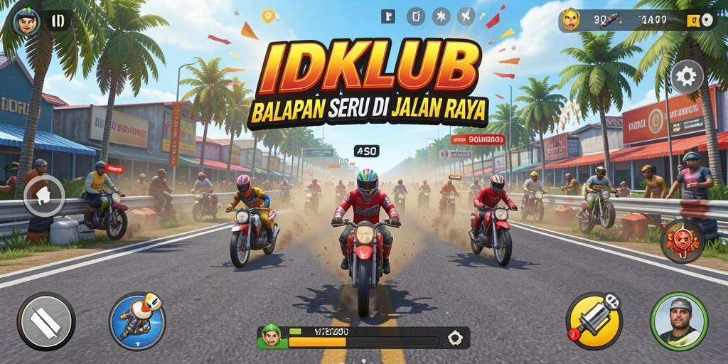 Tampilan utama gameplay IDKLUB dengan aksi balapan yang memukau.