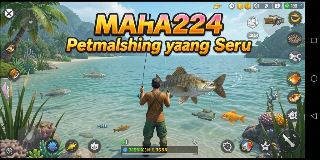 Tampilan gameplay MAHA24 yang menampilkan suasana memancing yang menenangkan.