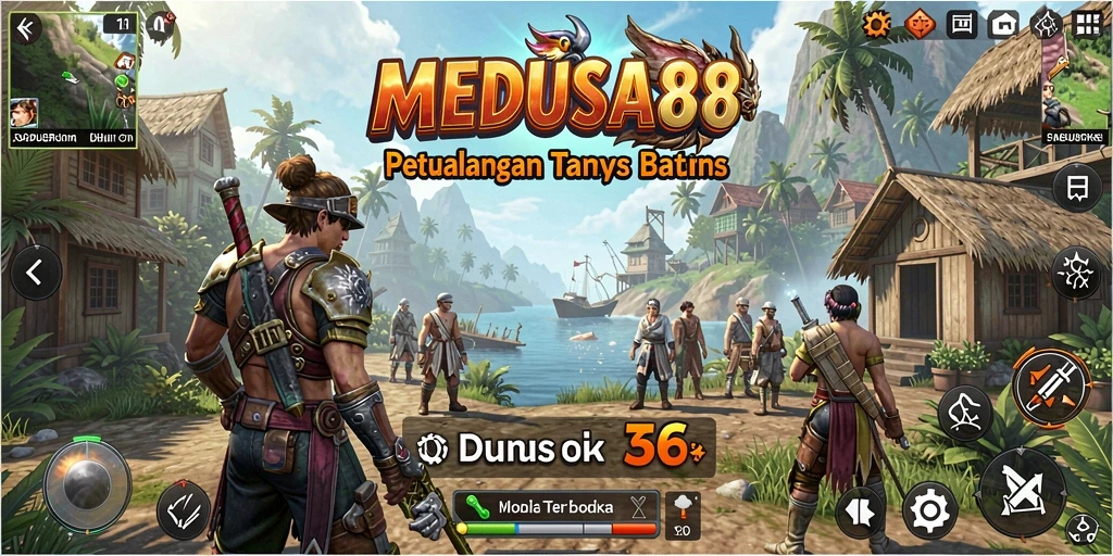 Tampilan gameplay Open World yang epik dan mendetail di MEDUSA88.