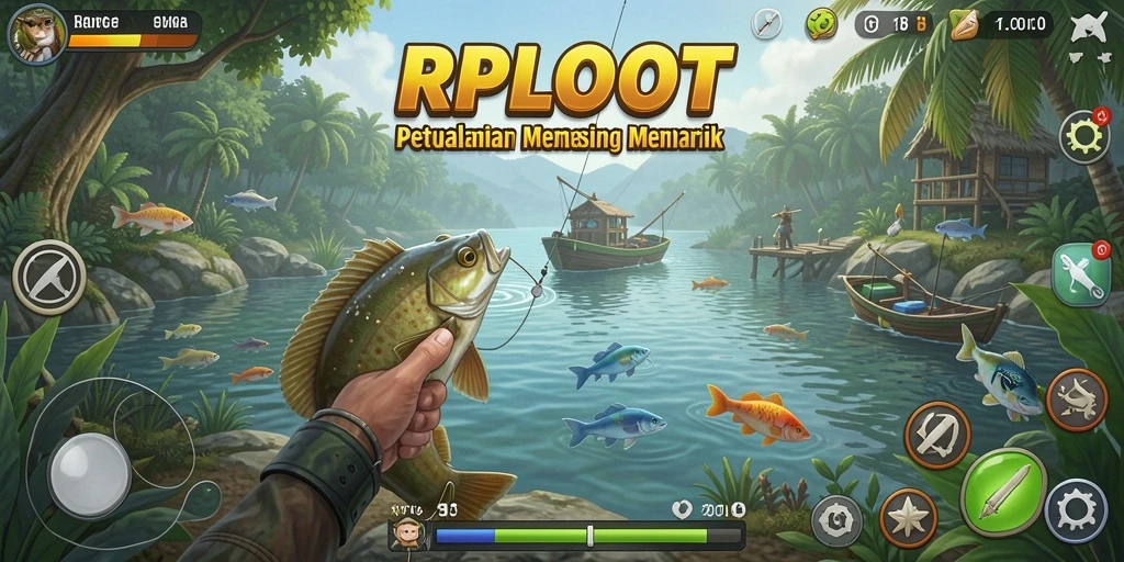 Tampilan gameplay RPLOOT yang menakjubkan saat menangkap ikan.