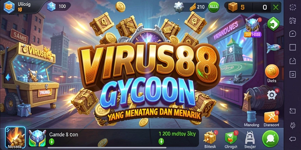 Screenshot gameplay VIRUS88 yang menampilkan strategi manajemen bisnis.