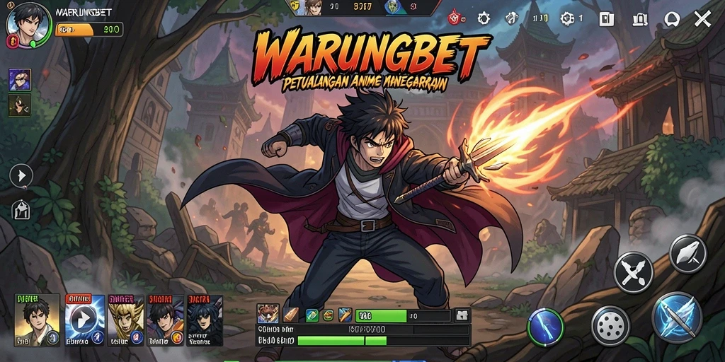 Tampilan screenshot WARUNGBET menampilkan karakter Anime dalam pertempuran epik.